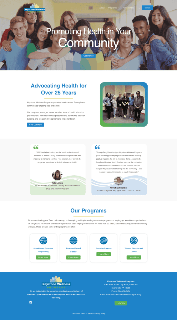 Screenshot of Keystone Wellness Programs website page designed by Raven Rock Agency highlighting wellness services, events, and community engagement.